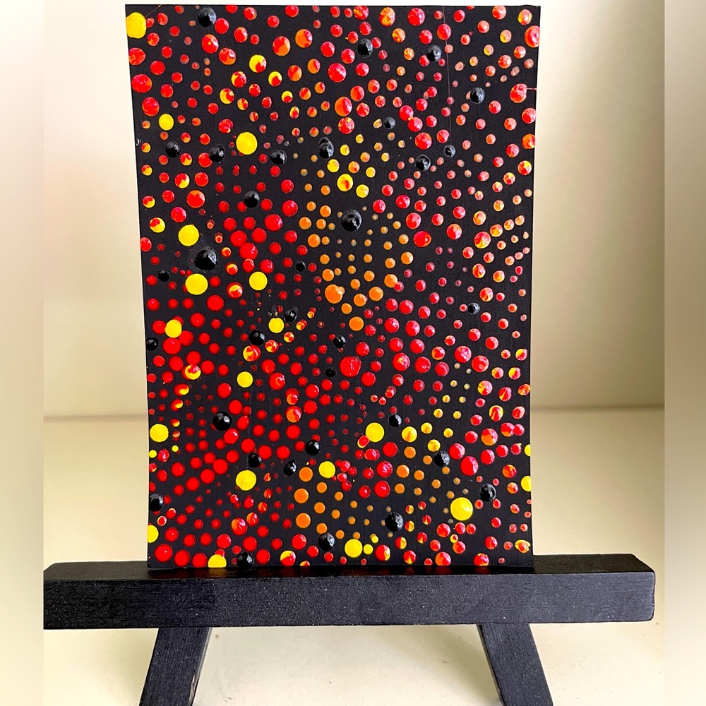 ACEO Collectible Original Art “Fire Galaxy” Psychedelic Pointillism Mini Signed